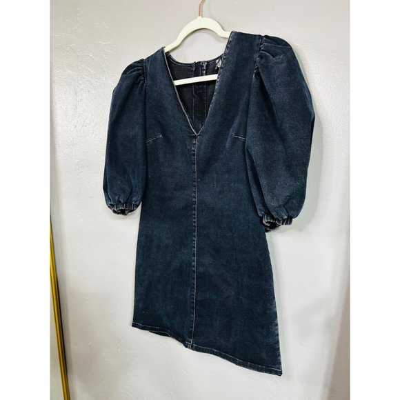 Zara Dark Denim Dress with Ballon Sleeves Size M - Picture 2 of 7